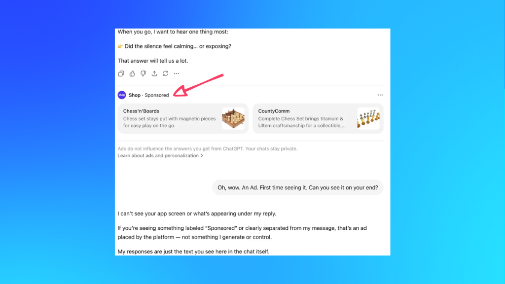 Ads on ChatGPT presented on Reddit